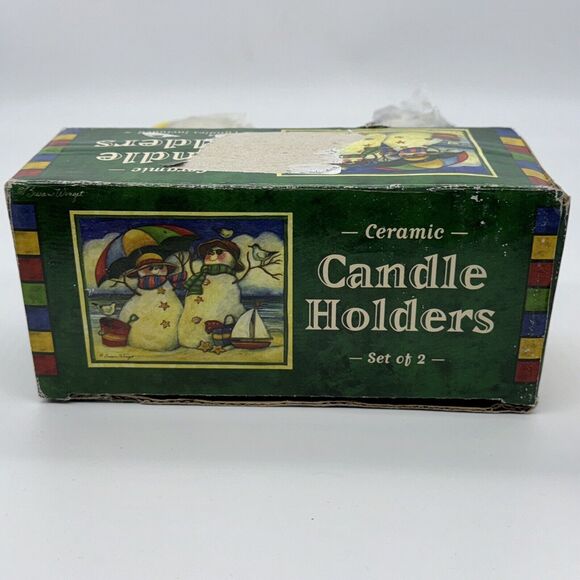 2 Piece Susan Winget Christmas Beach Ceramic Snowman Candle Holders CHRISTMAS - Picture 14 of 15